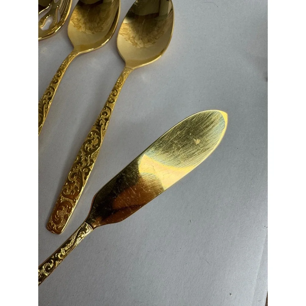 Americana Golden Heritage Gold Electroplate Flatware Hostess Serving Set 6pc